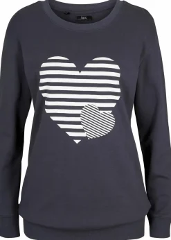 bonprix Shirts & Tops^Baumwoll-Langarmshirt, bedruckt nachtblau/weiß bedruckt