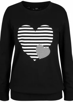 bonprix Shirts & Tops^Baumwoll-Langarmshirt, bedruckt schwarz/weiß bedruckt