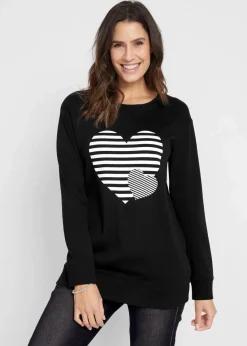 bonprix Shirts & Tops^Baumwoll-Langarmshirt, bedruckt schwarz/weiß bedruckt