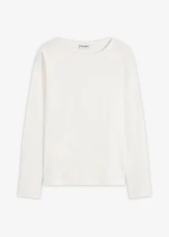 bonprix Shirts & Tops^Baumwoll-Langarmshirt mit Ärmeln aus Popeline wollweiß