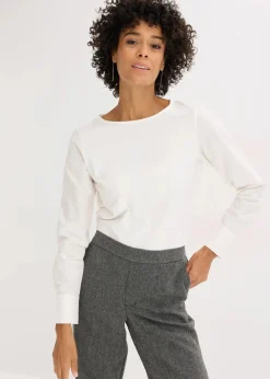 bonprix Shirts & Tops^Baumwoll-Langarmshirt mit Ärmeln aus Popeline wollweiß
