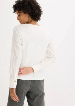 bonprix Shirts & Tops^Baumwoll-Langarmshirt mit Ärmeln aus Popeline wollweiß
