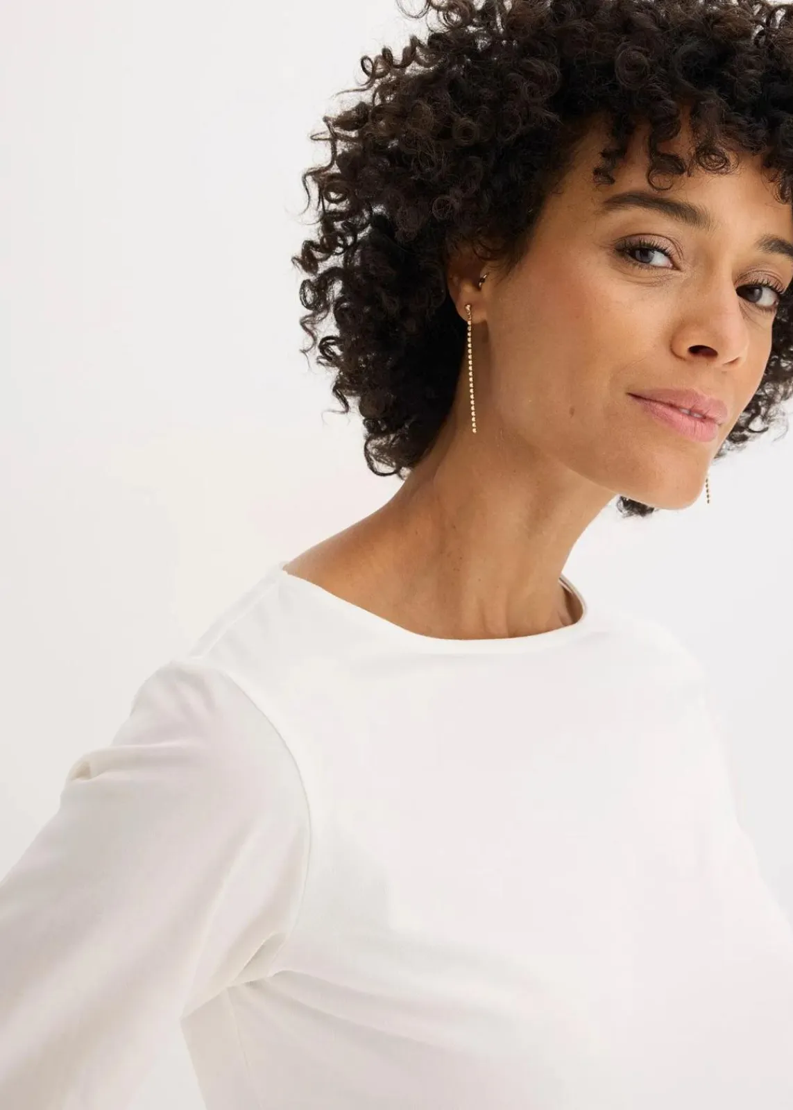bonprix Shirts & Tops^Baumwoll-Langarmshirt mit Ärmeln aus Popeline wollweiß