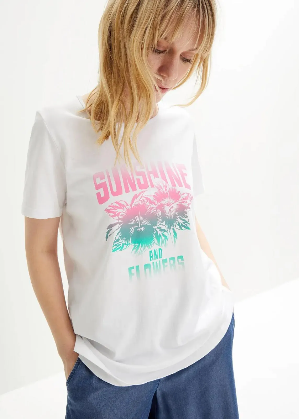 bonprix Shirts & Tops|Nachhaltigere Materialien^Baumwoll-Shirt mit Druck, Kurzarm weiss bedruckt