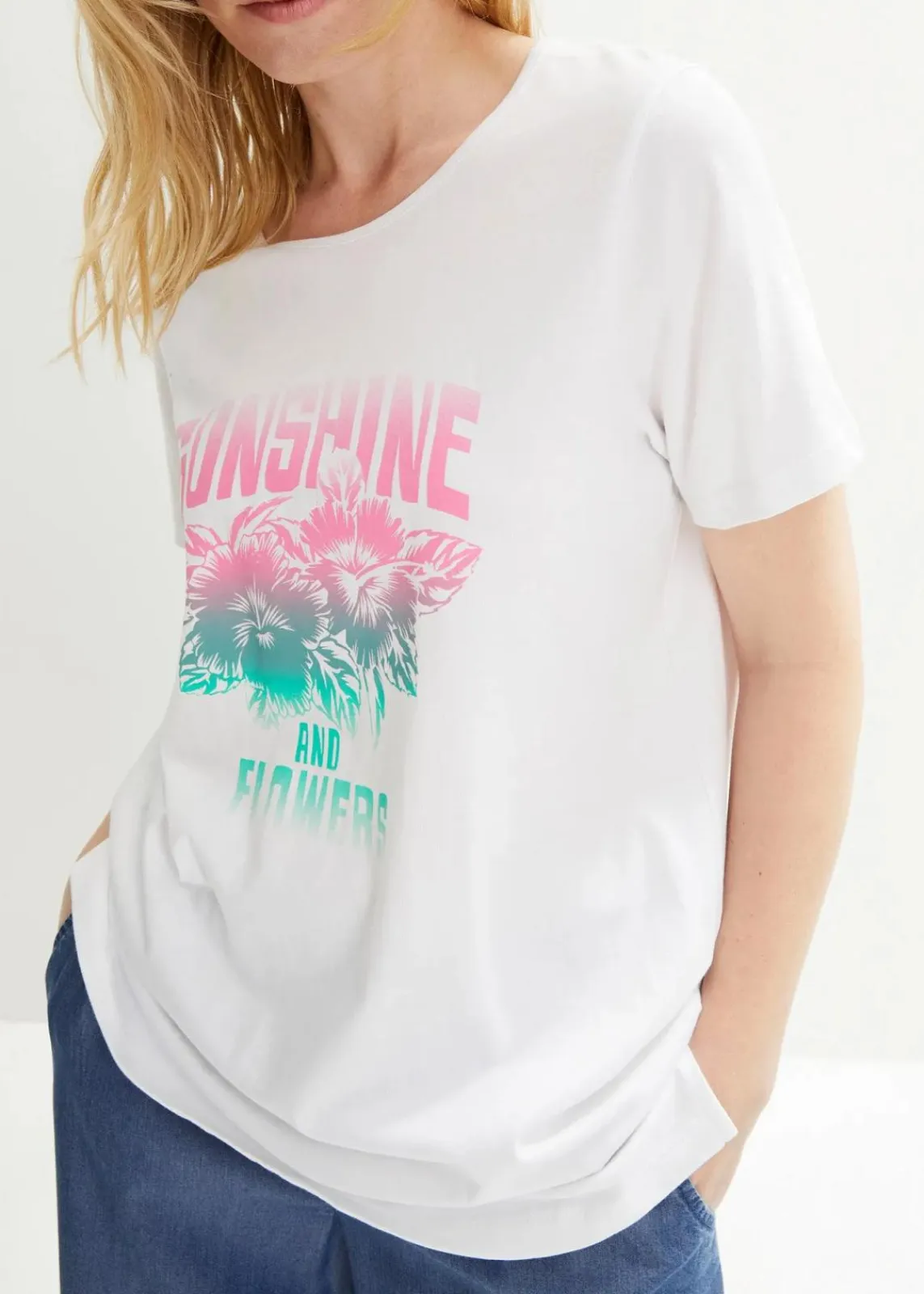 bonprix Shirts & Tops|Nachhaltigere Materialien^Baumwoll-Shirt mit Druck, Kurzarm weiss bedruckt
