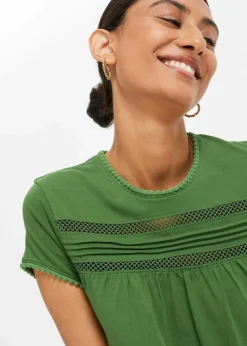 bonprix Shirts & Tops^Baumwoll-Shirt mit Spitze forstgrün
