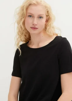 bonprix Kleider^Baumwoll-Shirtkleid aus Flammgarn schwarz