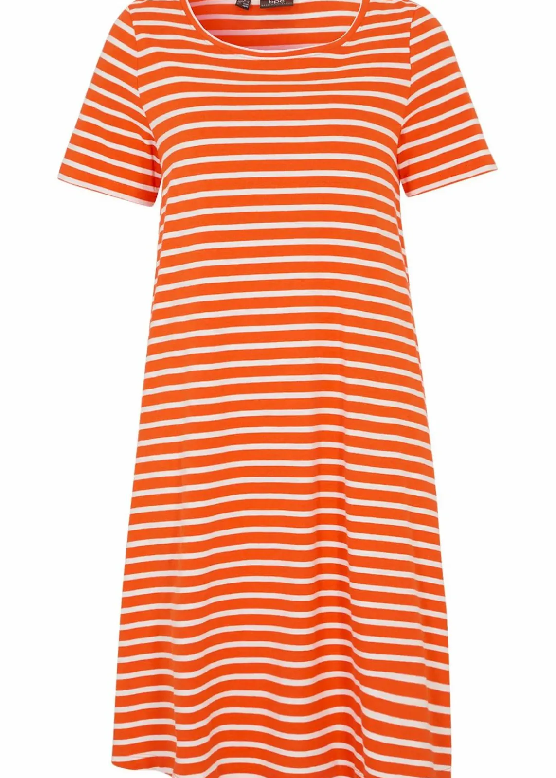 bonprix Kleider^Baumwoll-Shirtkleid aus Flammgarn mandarinrot/wollweiß gestreift
