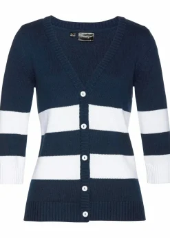 bonprix Bekleidung·Umstandsmode|Strickmode^Baumwollstrickjacke mit Streifen dunkelblau/weiß gestreift