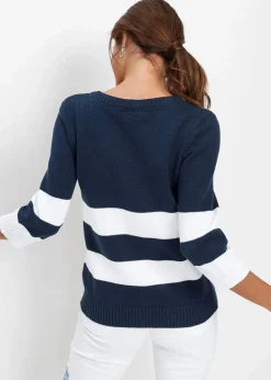 bonprix Bekleidung·Umstandsmode|Strickmode^Baumwollstrickjacke mit Streifen dunkelblau/weiß gestreift