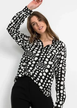 bonprix Blusen & Tuniken|Nachhaltigere Materialien^Bedruckte Longbluse aus nachhaltiger Viskose schwarz/wollweiß gepunktet