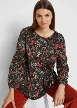 bonprix Shirts & Tops^Bedruckte Shirt-Tunika aus Baumwolle schwarz geblümt