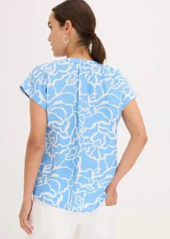 bonprix Bekleidung·Jacken & Mäntel|Blusen & Tuniken^bedruckte Tunikabluse blau/weiß bedruckt