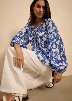 bonprix Blusen & Tuniken^bedruckte Tunikabluse weiß/blau floral