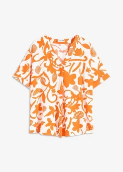 bonprix Bekleidung·Jacken & Mäntel|Blusen & Tuniken^bedruckte Tunikabluse aus fließender Viskose wollweiß/mango floral