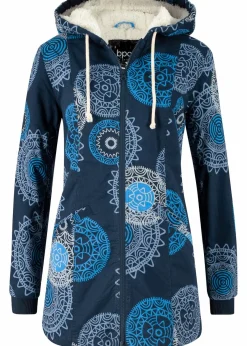 bonprix Jacken & Mäntel|Bekleidung·Hosen^Bedruckter Baumwoll-Parka mit Kapuze dunkelblau bedruckt