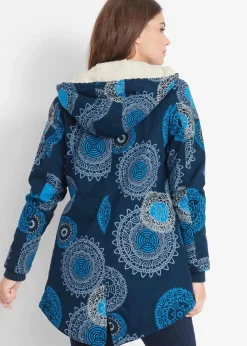 bonprix Jacken & Mäntel|Bekleidung·Hosen^Bedruckter Baumwoll-Parka mit Kapuze dunkelblau bedruckt