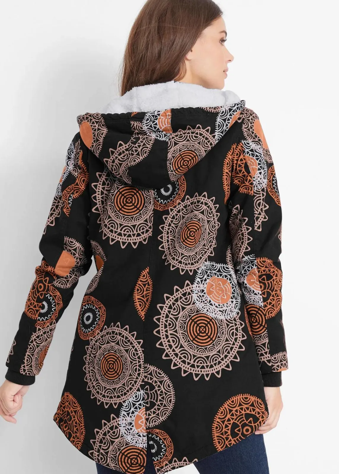 bonprix Bekleidung·Hosen|Jacken & Mäntel^Bedruckter Baumwoll-Parka mit Kapuze schwarz/kürbisorange bedruckt