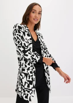 bonprix Bekleidung·Basics|Blazer^bedruckter Longblazer weiß/schwarz graphisch bedruckt