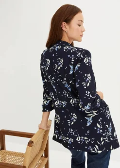 bonprix Bekleidung·Basics|Blazer^Bedruckter Longblazer dunkelblau geblümt