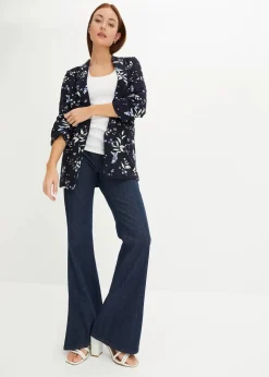 bonprix Bekleidung·Basics|Blazer^Bedruckter Longblazer dunkelblau geblümt