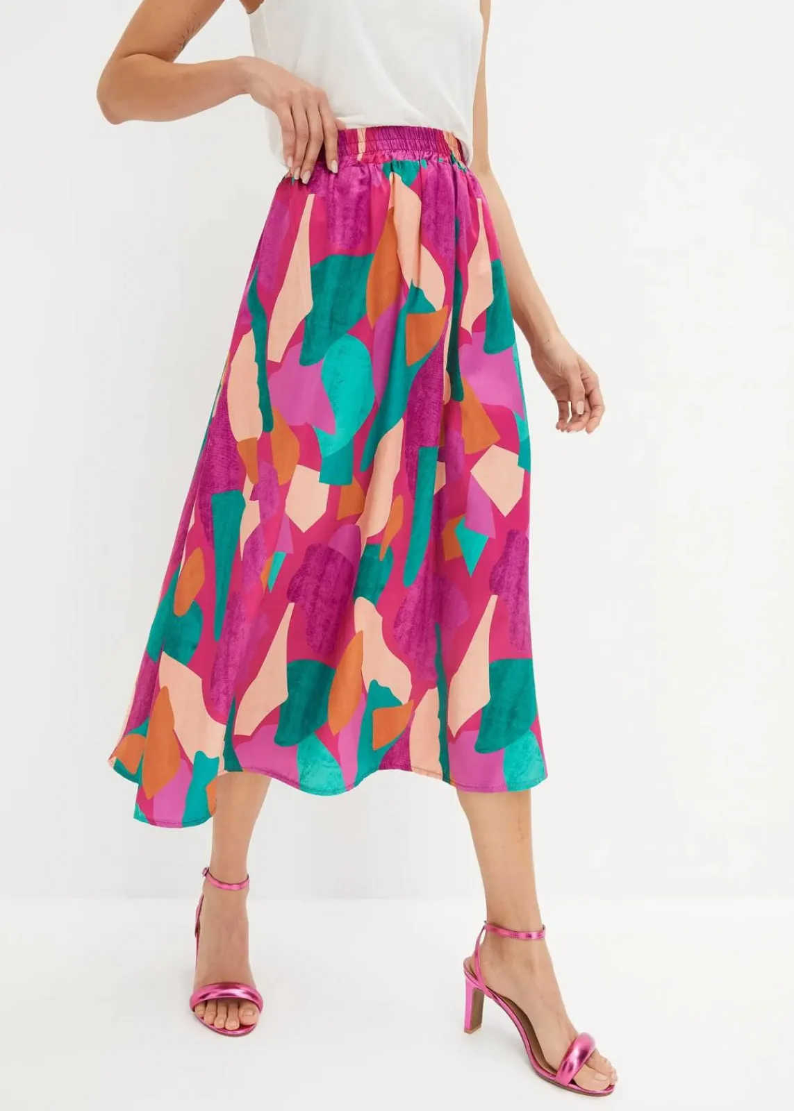 bonprix Bekleidung·Sportbekleidung|Röcke^bedruckter Satin-Rock pink/petrol bedruckt