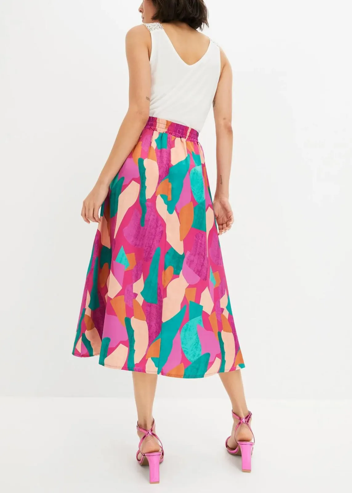 bonprix Bekleidung·Sportbekleidung|Röcke^bedruckter Satin-Rock pink/petrol bedruckt