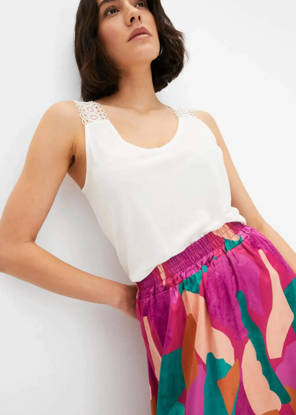 bonprix Bekleidung·Sportbekleidung|Röcke^bedruckter Satin-Rock pink/petrol bedruckt