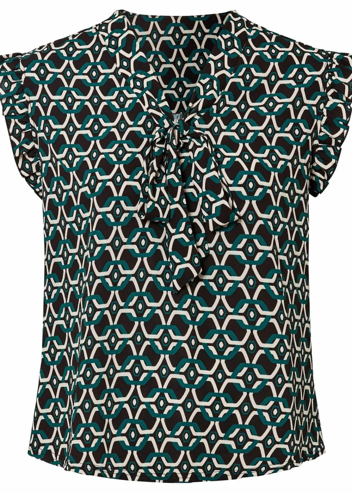 bonprix Nachhaltigere Materialien|Blusen & Tuniken^bedrucktes Blusentop schwarz/petrol graphisch bedruckt