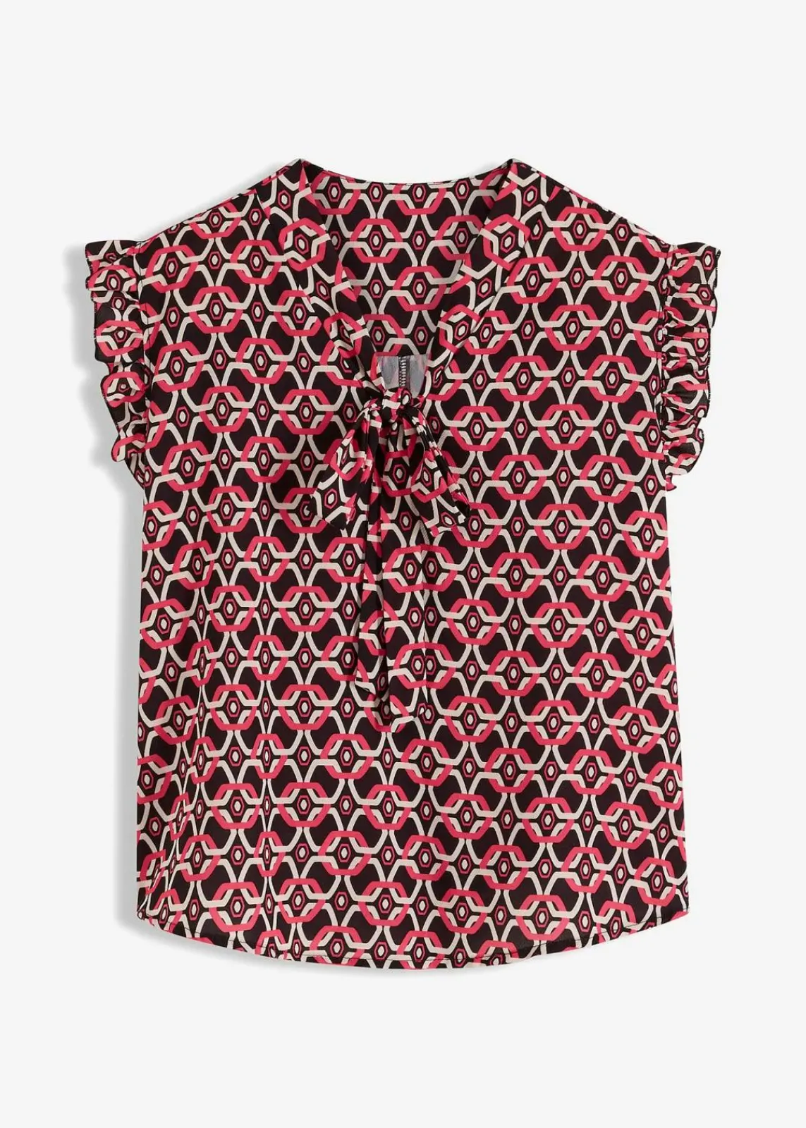 bonprix Bekleidung·Jacken & Mäntel|Blusen & Tuniken^bedrucktes Blusentop schwarz/pink graphisch bedruckt