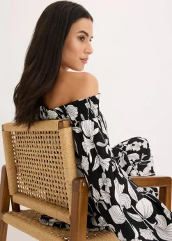 bonprix Nachhaltigere Materialien|Kleider^bedrucktes Carmen-Kleid schwarz/weiß floral