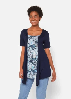 bonprix Shirts & Tops|Nachhaltigere Materialien^Bedrucktes 2in1 Shirt mit Rundhals dunkelblau paisley
