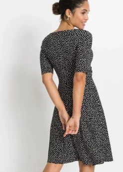 bonprix Bekleidung·Pullover & Strickjacken|Kleider^Bedrucktes Jersey-Kleid mit Drapierung schwarz / weiß graphisch bedruckt