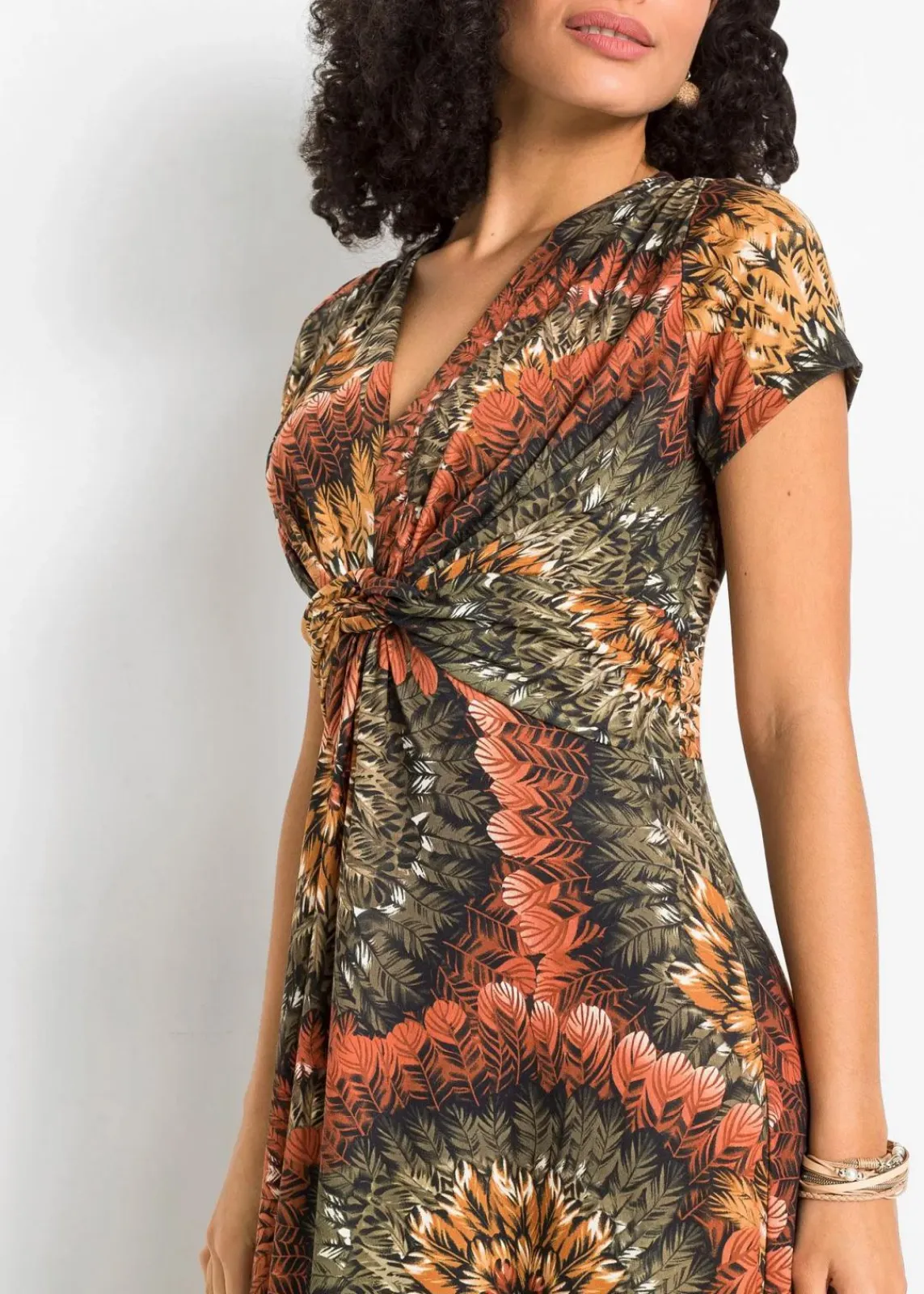 bonprix Kleider|Bekleidung·Pullover & Strickjacken^Bedrucktes Jersey-Maxikleid braun/oliv bedruckt