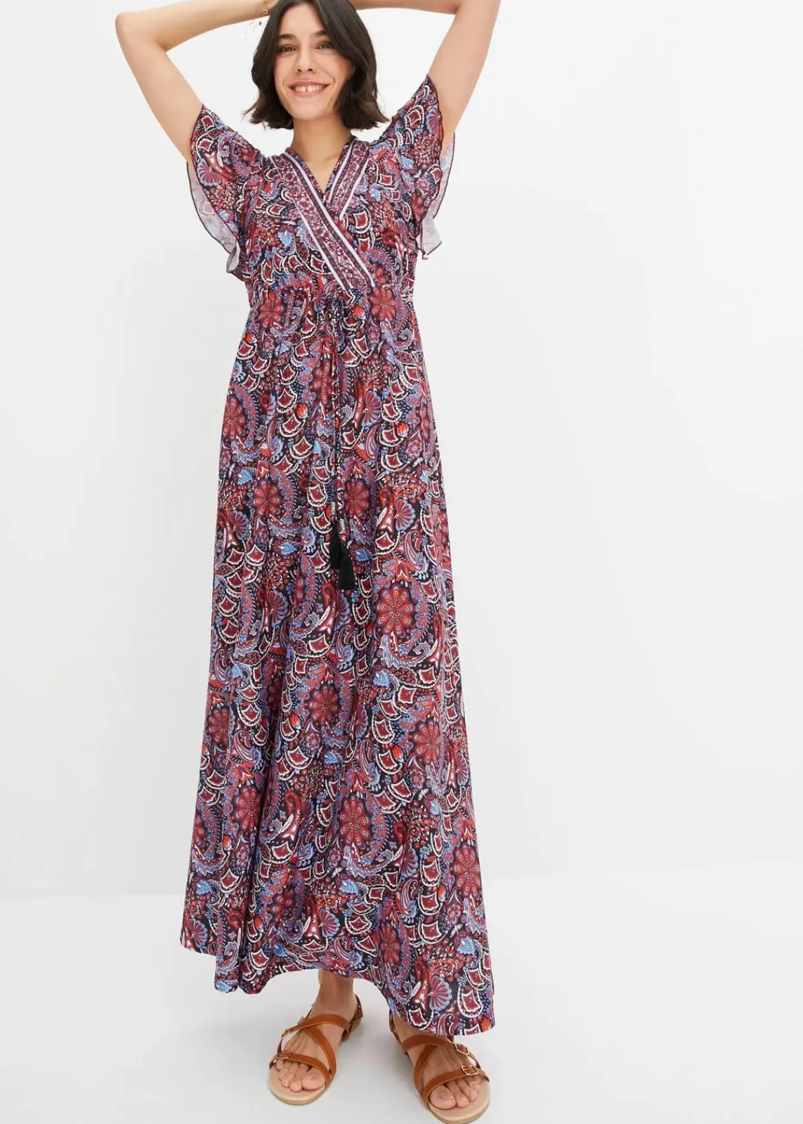 bonprix Kleider|Bekleidung·Pullover & Strickjacken^Bedrucktes Jersey-Maxikleid blau/rost bedruckt