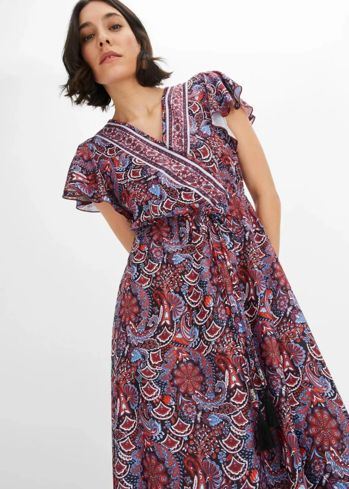 bonprix Kleider|Bekleidung·Pullover & Strickjacken^Bedrucktes Jersey-Maxikleid blau/rost bedruckt