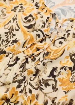 bonprix Nachhaltigere Materialien|Kleider^bedrucktes Kaftan-Kleid aus fließender Viskose wollweiß/ocker bedruckt
