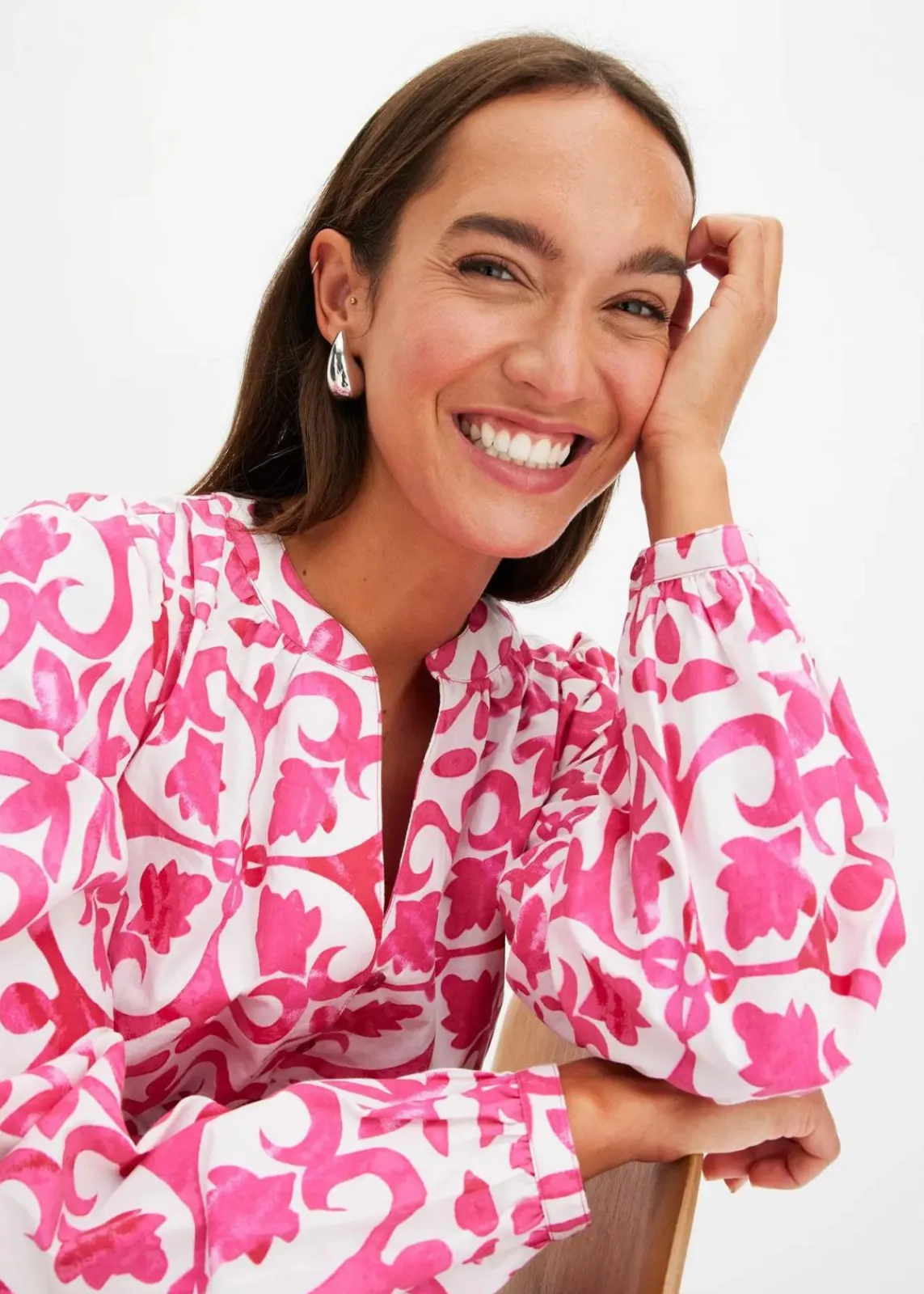 bonprix Kleider|Bekleidung·Pullover & Strickjacken^bedrucktes Kleid pink bedruckt
