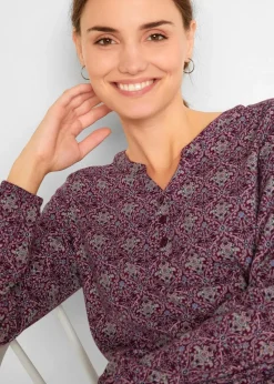 bonprix Shirts & Tops^Bedrucktes Langarmshirt mit Henley-Kragen beere