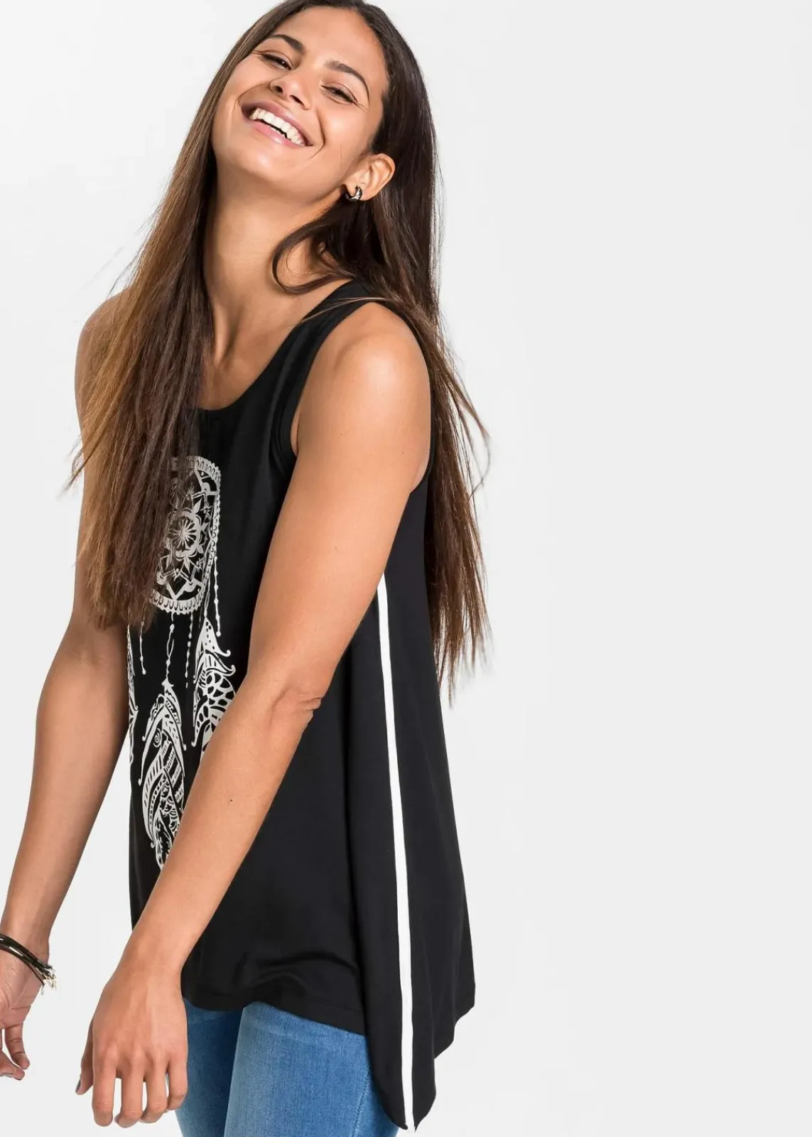 bonprix Shirts & Tops^Bedrucktes Long-Top schwarz/weiß bedruckt