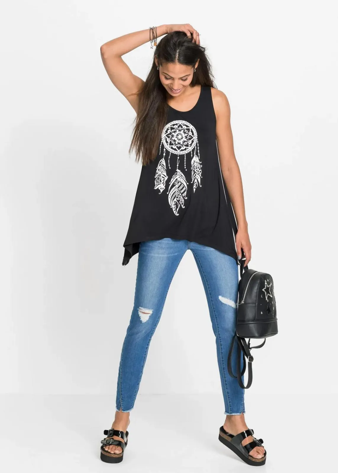 bonprix Shirts & Tops^Bedrucktes Long-Top schwarz/weiß bedruckt