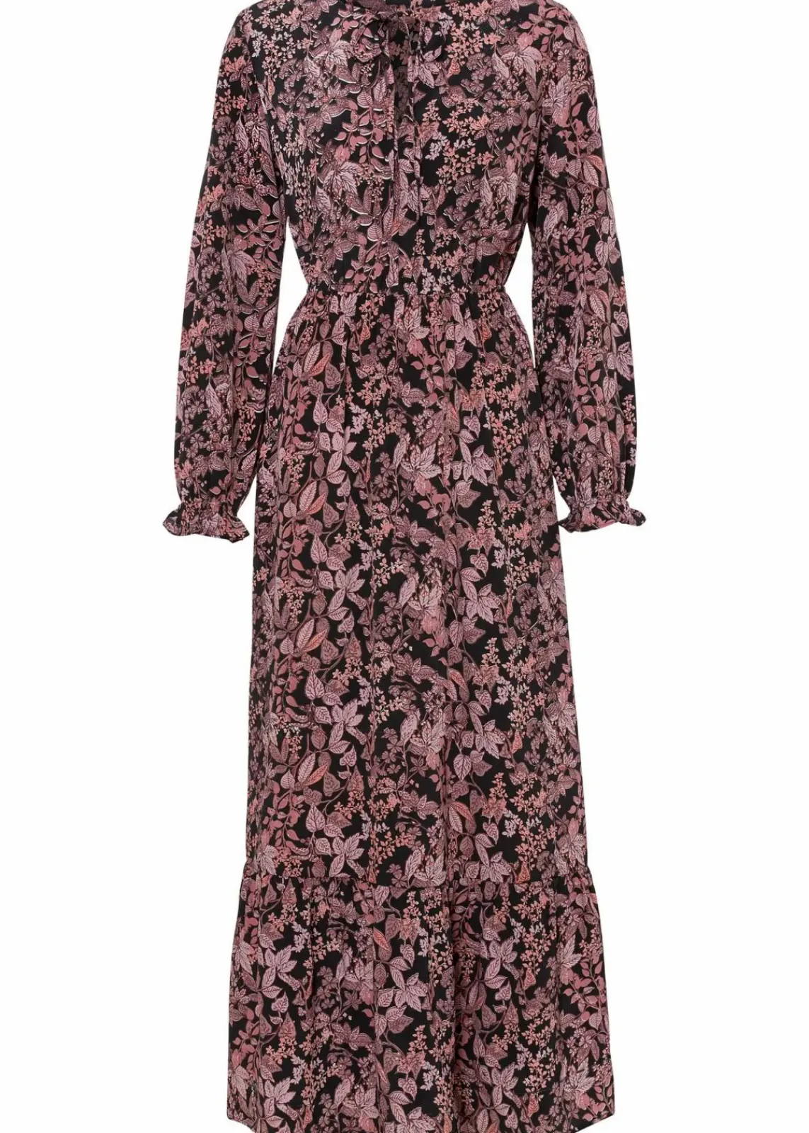 bonprix Bekleidung·Pullover & Strickjacken|Nachhaltigere Materialien^Bedrucktes Maxikleid schwarz/rosa floral