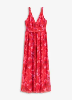bonprix Kleider|Bekleidung·Pullover & Strickjacken^bedrucktes Maxikleid aus softem Mesh rot floral