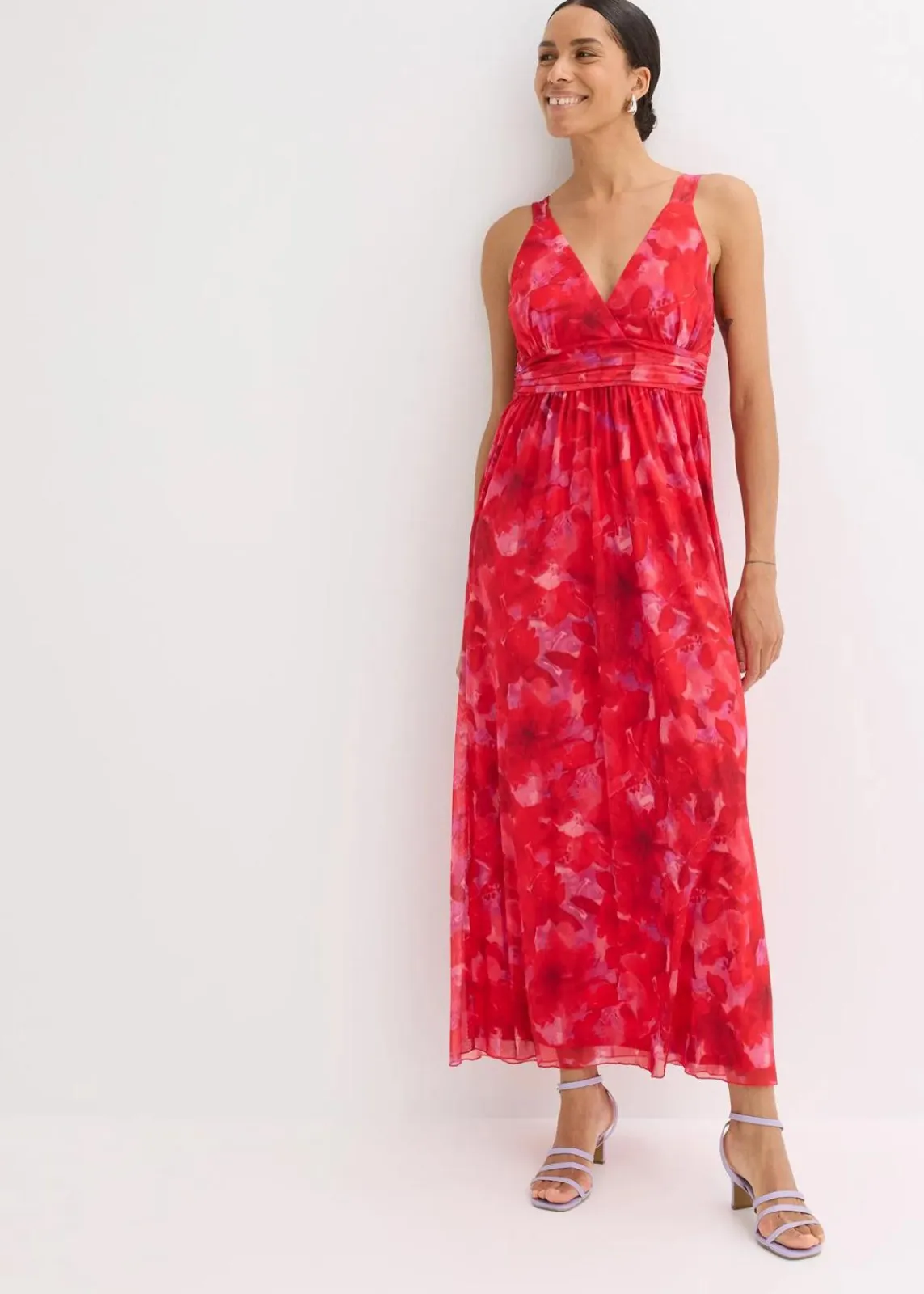 bonprix Kleider|Bekleidung·Pullover & Strickjacken^bedrucktes Maxikleid aus softem Mesh rot floral