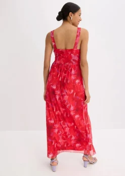 bonprix Kleider|Bekleidung·Pullover & Strickjacken^bedrucktes Maxikleid aus softem Mesh rot floral