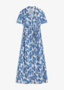 bonprix Nachhaltigere Materialien|Kleider^bedrucktes Maxikleid aus fließender Viskose weiß/blau floral