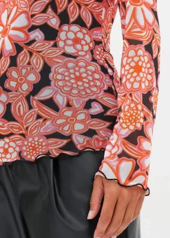 bonprix Shirts & Tops^bedrucktes Mesh-Langarmshirt schwarz/pink geblümt