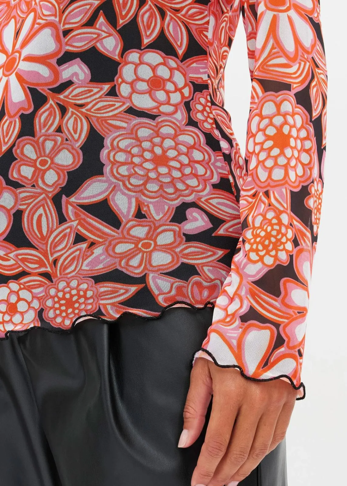 bonprix Shirts & Tops^bedrucktes Mesh-Langarmshirt schwarz/pink geblümt