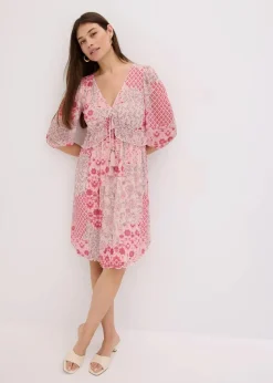 bonprix Bekleidung·Pullover & Strickjacken|Kleider^bedrucktes Mesh-Tunika-Kleid pink bedruckt