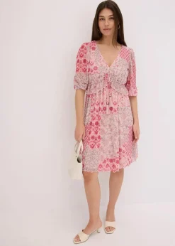 bonprix Bekleidung·Pullover & Strickjacken|Kleider^bedrucktes Mesh-Tunika-Kleid pink bedruckt